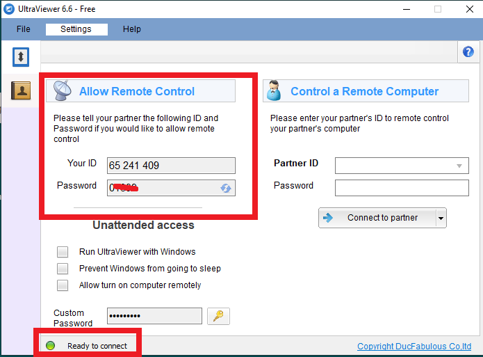 7. sila pastikan status pada bawah program 'Ready to Connect'. Sila maklumkan Your ID dan password kepada pihak kami untuk bantuan sokongan secara online.